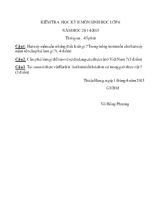 Kiểm tra học kỳ II môn sinh học lớp 6 năm học 2014-2015 thời gian  45 phút